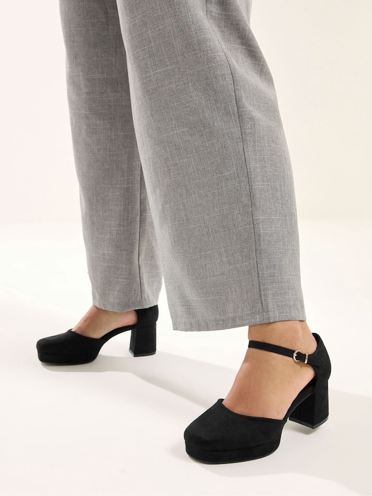 Yours Curve Black EEE Extra-Wide Fit Faux Suede Espradrille Platform Block Heels - Image 1 of 4