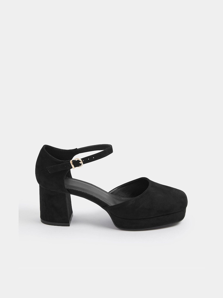 Yours Curve Black EEE Extra-Wide Fit Faux Suede Espradrille Platform Block Heels - Image 2 of 4