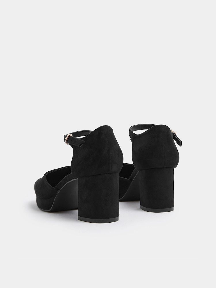 Yours Curve Black EEE Extra-Wide Fit Faux Suede Espradrille Platform Block Heels - Image 4 of 4
