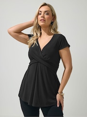 Yours Curve Black London Wrap Front Ity Top - Image 1 of 5
