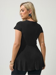 Yours Curve Black London Wrap Front Ity Top - Image 3 of 5