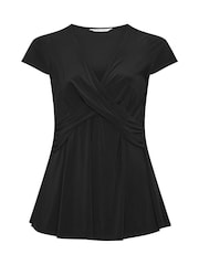 Yours Curve Black London Wrap Front Ity Top - Image 5 of 5