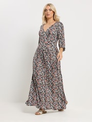 Yours Curve Black Floral Wrap Dress - Image 1 of 5