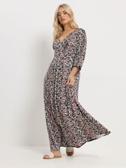 Yours Curve Black Floral Wrap Dress - Image 2 of 5