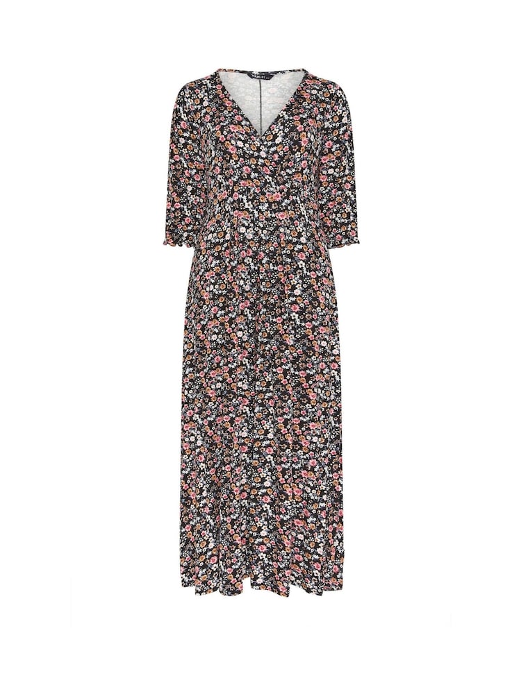Yours Curve Black Floral Wrap Dress - Image 5 of 5