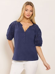 أزرق - M&Co Broderie Half Placket Top - صورة 1 من 5
