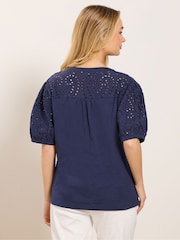 أزرق - M&Co Broderie Half Placket Top - صورة 2 من 5