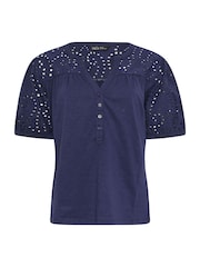 أزرق - M&Co Broderie Half Placket Top - صورة 5 من 5