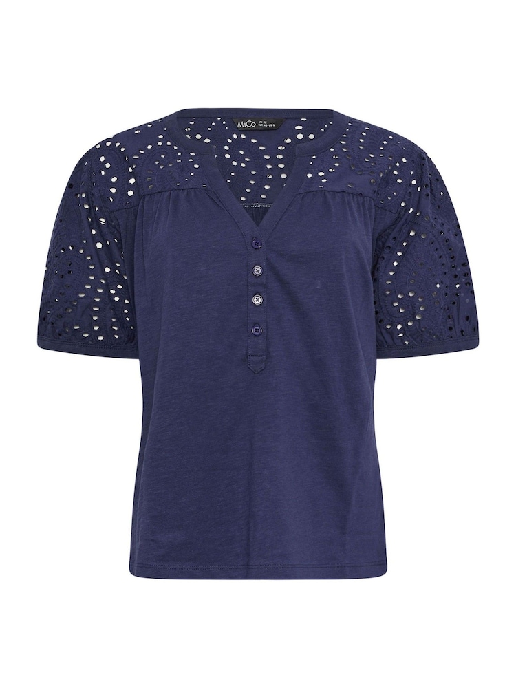 أزرق - M&Co Broderie Half Placket Top - صورة 5 من 5