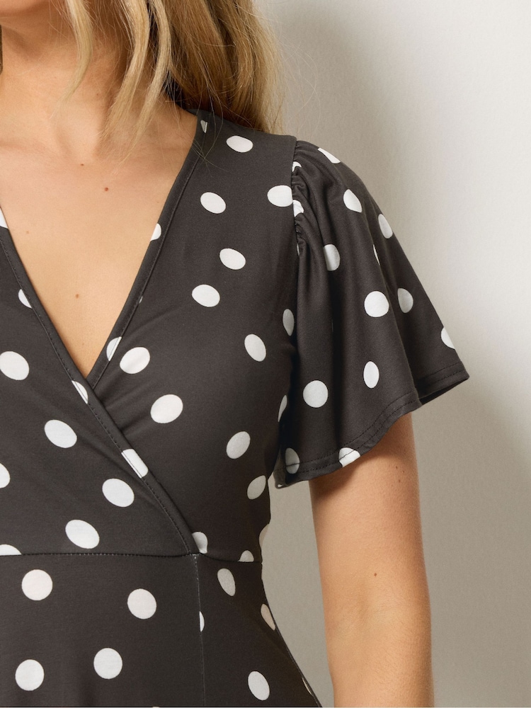 brown and white polka dot wrap dress LTS Women's Tall Chocolate Brown Polka Dot Wrap Maxi Dress Size 4