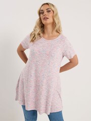 Yours Curve Pink Space Dyed Soft Touch Ribbed Top - Image 1 of 5