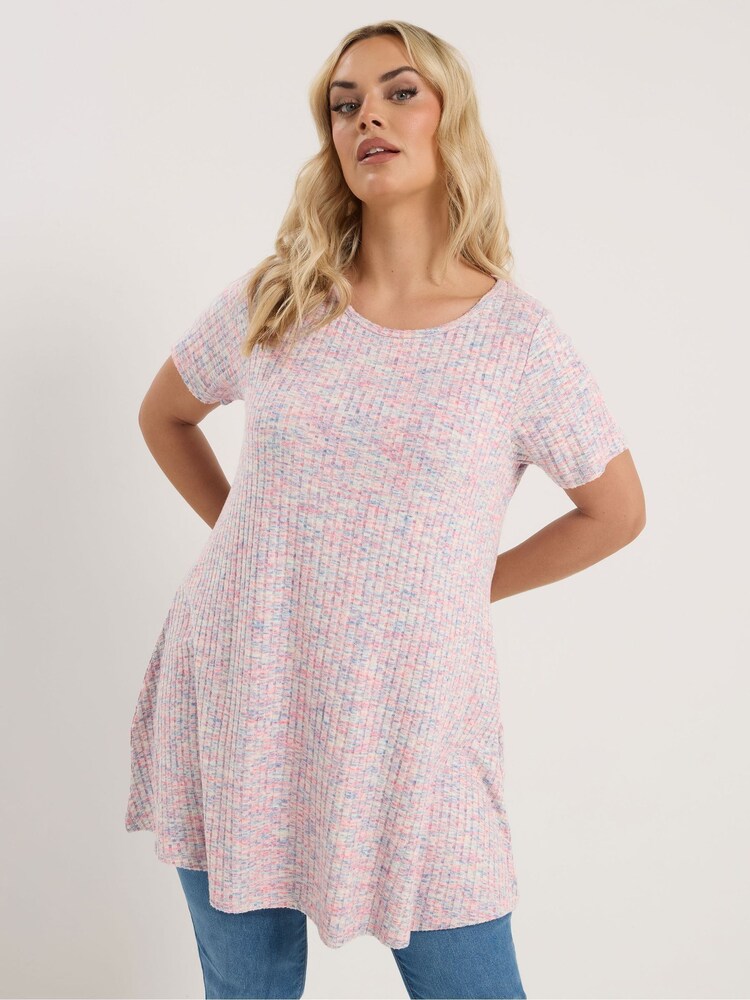 Yours Curve Pink Space Dyed Soft Touch Ribbed Top - Image 1 of 5