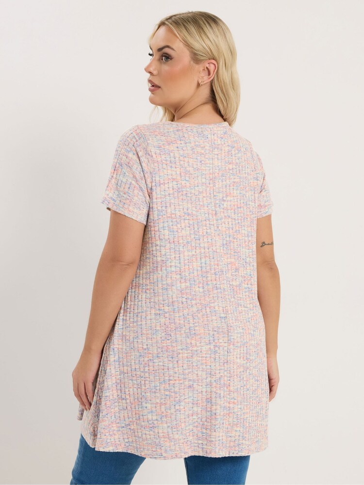 Yours Curve Pink Space Dyed Soft Touch Ribbed Top - Image 2 of 5