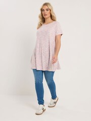 Yours Curve Pink Space Dyed Soft Touch Ribbed Top - Image 3 of 5