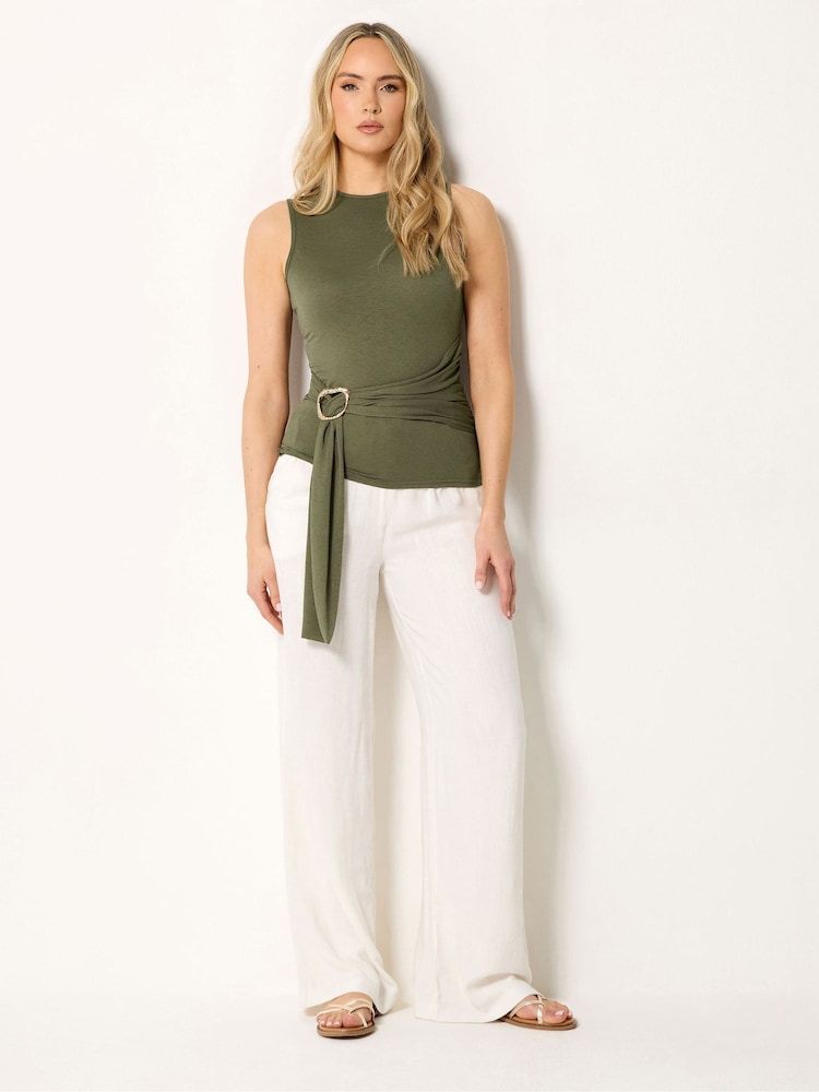 Long Tall Sally Green Grown On Sleeve Belted Top - Image 2 of 5