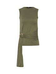 Long Tall Sally Green Grown On Sleeve Belted Top - Image 5 of 5