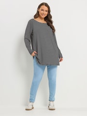 Yours Curve Black Stripe Studded Detail T-Shirt - Image 2 of 5