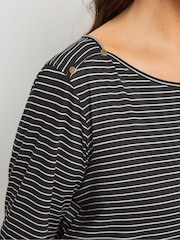 Yours Curve Black Stripe Studded Detail T-Shirt - Image 4 of 5