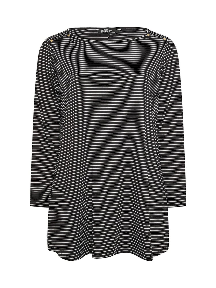 Yours Curve Black Stripe Studded Detail T-Shirt - Image 5 of 5