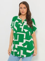 Yours Curve Green Abstract Notch Neck Top - Image 1 of 5