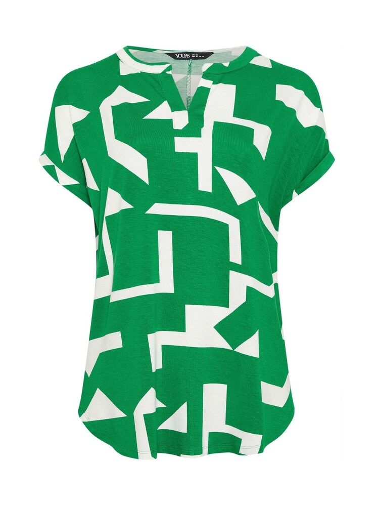 Yours Curve Green Abstract Notch Neck Top - Image 5 of 5