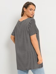 Yours Curve Black Stripe Studded Detail T-Shirt - Image 2 of 5