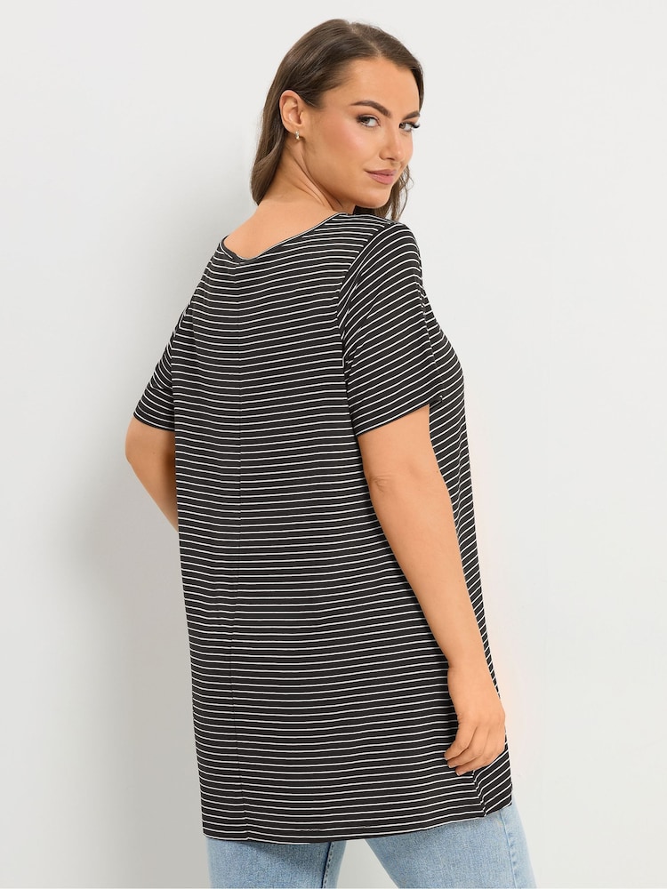 Yours Curve Black Stripe Studded Detail T-Shirt - Image 2 of 5