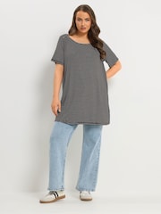 Yours Curve Black Stripe Studded Detail T-Shirt - Image 3 of 5