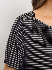 Yours Curve Black Stripe Studded Detail T-Shirt - Image 4 of 5