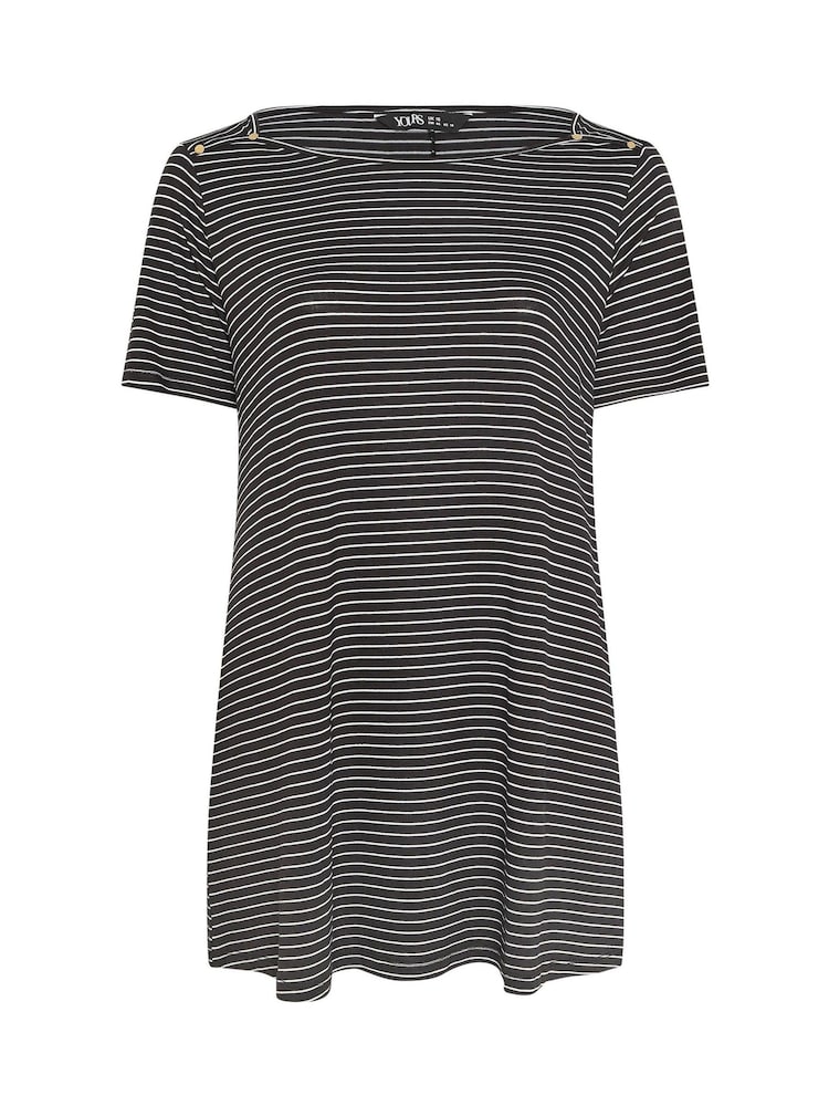 Yours Curve Black Stripe Studded Detail T-Shirt - Image 5 of 5