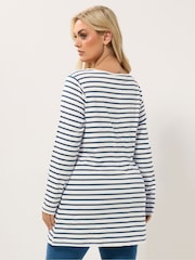 Yours Curve White Long Sleeve Stripe Yoke Detail T-Shirt - Image 3 of 5