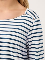 Yours Curve White Long Sleeve Stripe Yoke Detail T-Shirt - Image 4 of 5