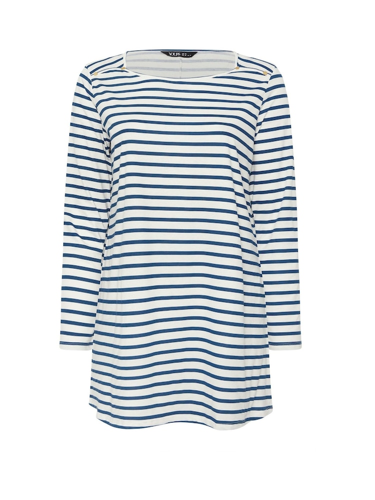 Yours Curve White Long Sleeve Stripe Yoke Detail T-Shirt - Image 5 of 5 Yours Curve White Long Sleeve Stripe Yoke Detail T-Shirt - Image 5 of 5