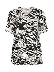 Yours Curve Black / Cream Pleated Front Top - Image 5 of 5