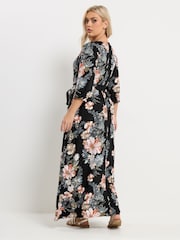 Yours Curve Black Floral V-Neck Wrap Dress - Image 3 of 5