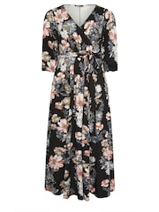 Yours Curve Black Floral V-Neck Wrap Dress - Image 5 of 5