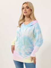 Yours Curve Blue Tie Dye Hoodie - Image 1 of 5