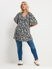 Yours Curve Blue Pleated Front Blouse - Image 2 of 5