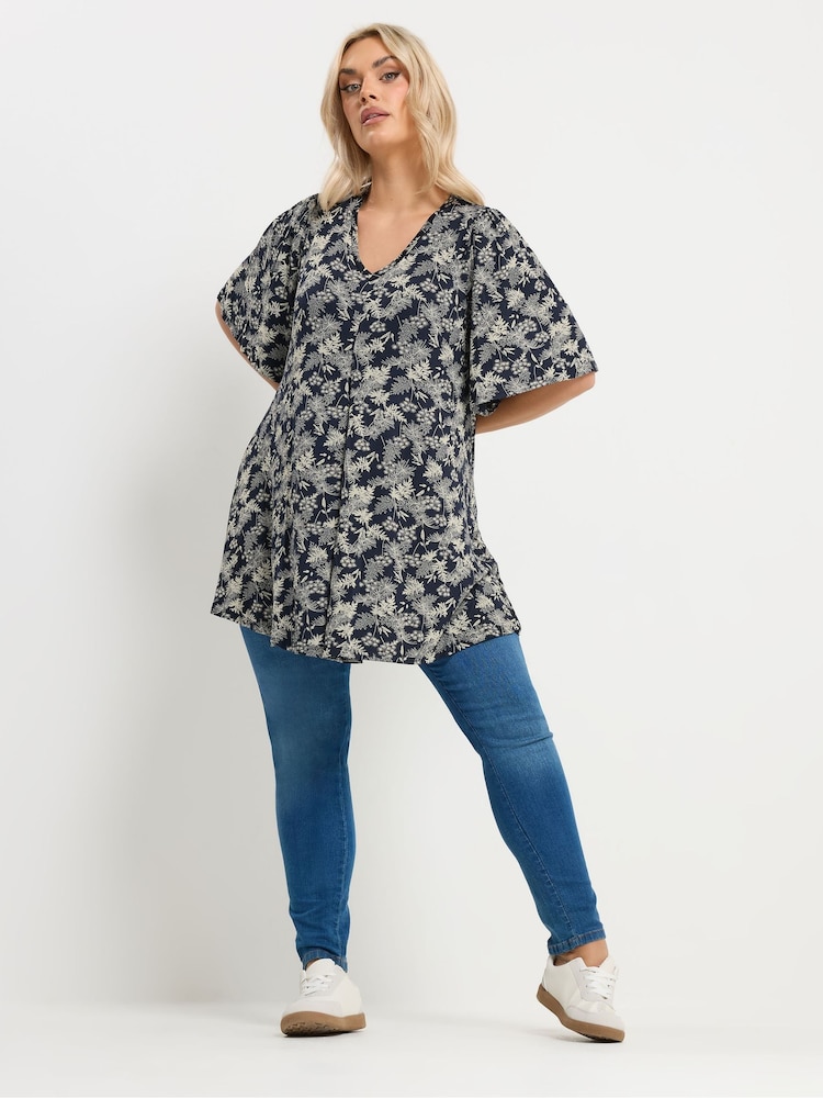 Yours Curve Blue Pleated Front Blouse - Image 2 of 5
