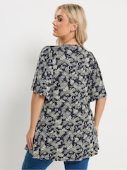 Yours Curve Blue Pleated Front Blouse - Image 3 of 5