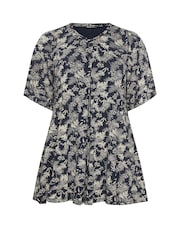 Yours Curve Blue Pleated Front Blouse - Image 5 of 5