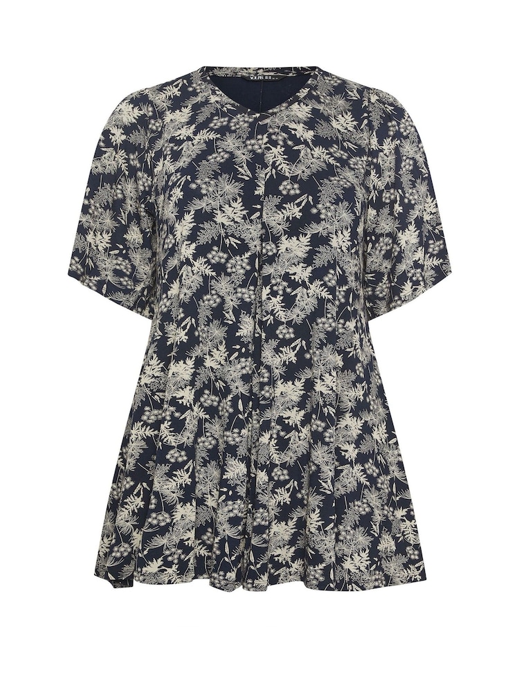 Yours Curve Blue Pleated Front Blouse - Image 5 of 5