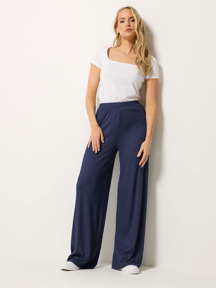 Long Tall Sally Blue Ribbed Wide Leg Trousers - Image 1 of 5
