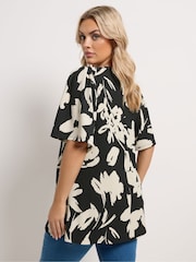 Yours Curve Black Textured Pleated Front Blouse - Image 3 of 5