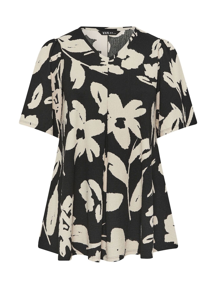 Yours Curve Black Textured Pleated Front Blouse - Image 5 of 5