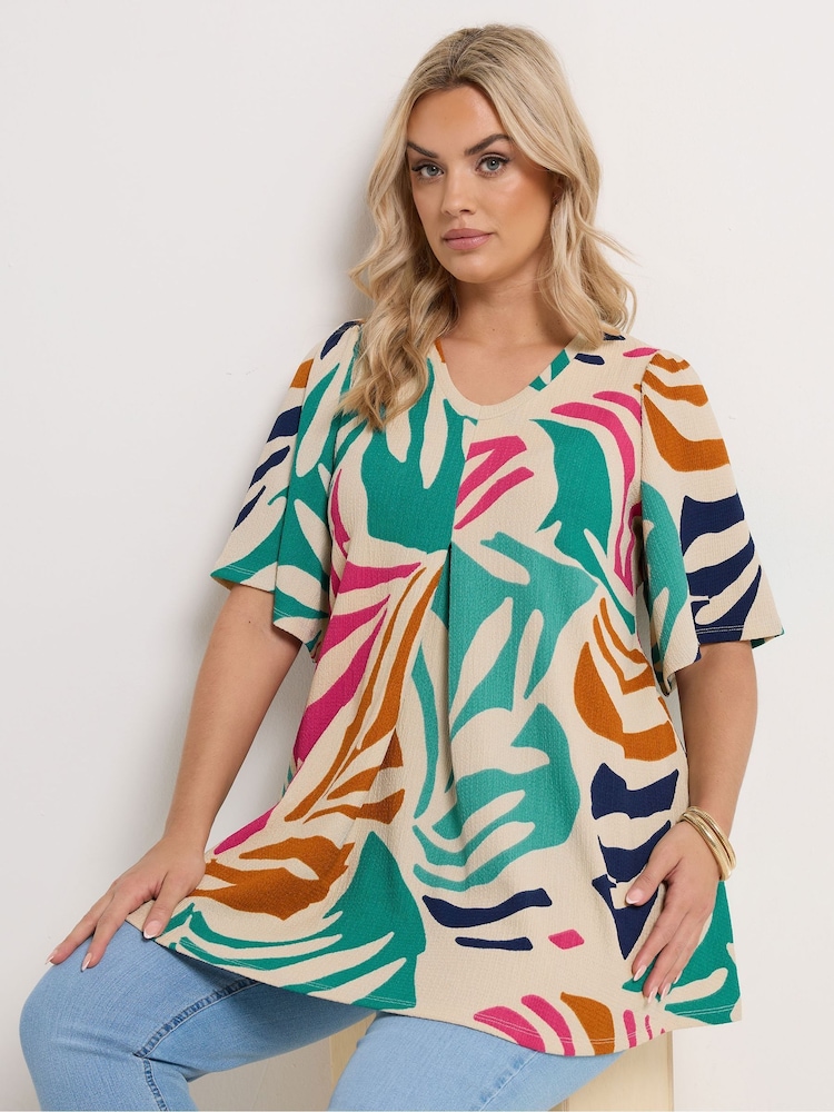 Yours Curve Light Blue Textured Pleated Front Blouse - Image 1 of 5