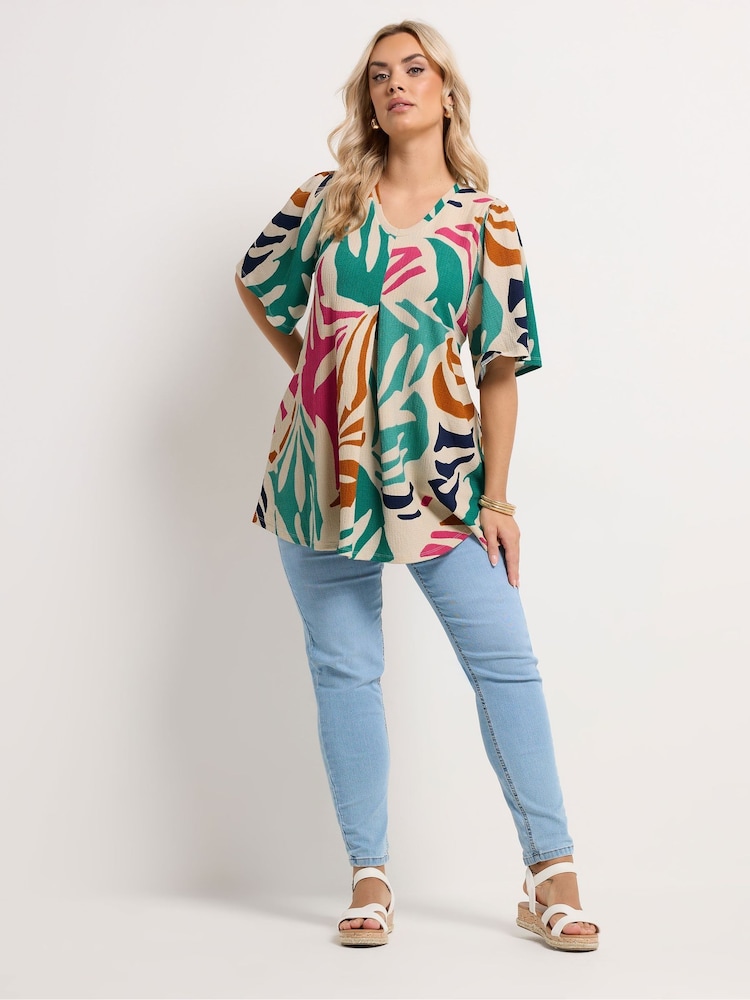 Yours Curve Light Blue Textured Pleated Front Blouse - Image 2 of 5