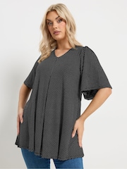 Yours Curve Black Polka Dot Print Front Blouse - Image 1 of 5