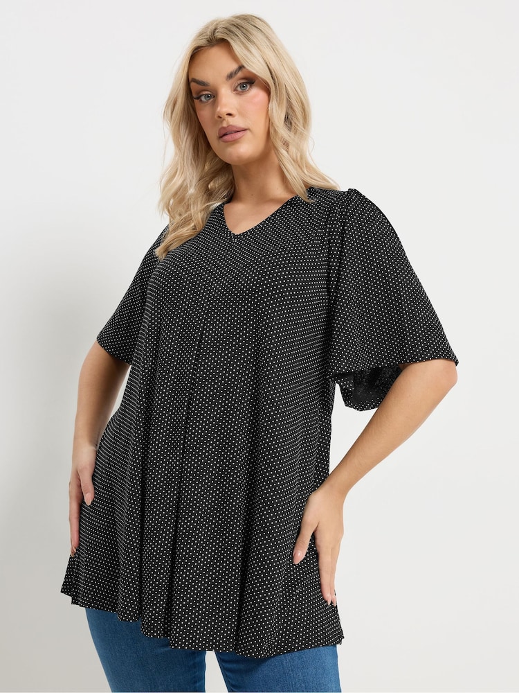 Yours Curve Black Polka Dot Print Front Blouse - Image 1 of 5
