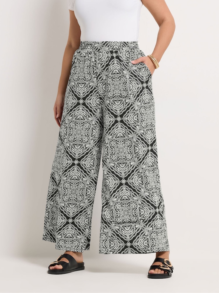 Yours Curve Black Textured Wide Leg Trousers - Image 2 of 5